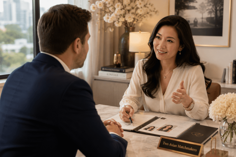 Asian matchmaking consultation with Matchmaker May helping a client find meaningful relationship opportunities through personalized matchmaking.